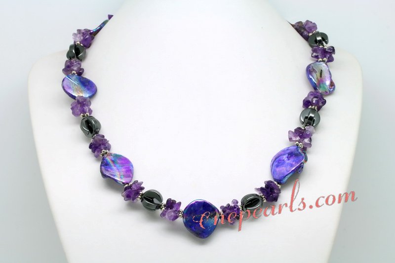 Lsn003 wholesale Rich Purple Color Shell and Amethyst Princess necklace