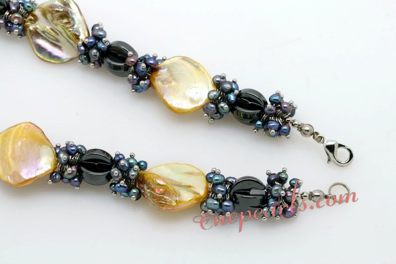 Lsn004 Hand Strung Black Seed Pearl Couture Style Necklace with Shell Bead