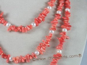coral jewelry- pink branch coral alternated with cultured pearl