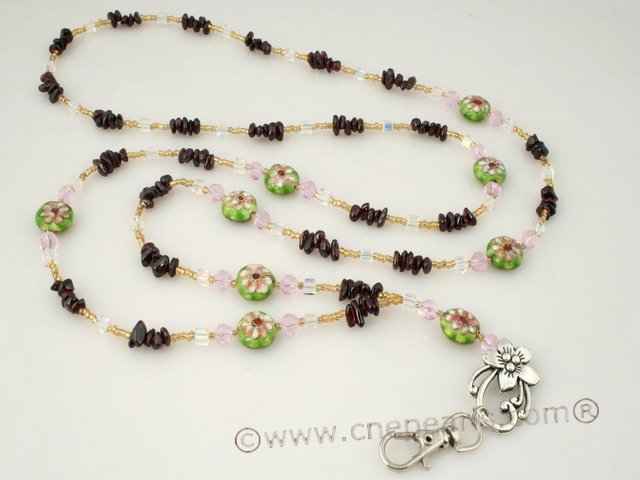 holder010 Handcrafted Garnet & cloisonne beads ID Badge holder lanyard on sale