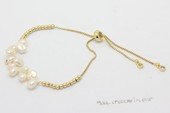 Pbr601 14k yellow gold plated copper chain with 6-8mm freswater keshi pearl bracelet