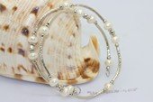 Pbr611 Silver Tone Metal Freshwater Cultured Button Pearl Wrap Bracelet