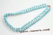 pn496 Hand knitted Frehswater Rice Pearl and Turquoise Choker Necklace