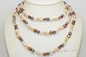 rpn486 wholesale 7-8mm mixing color nugget pearl rope long necklace with Sterling Clasp