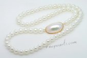 Spn063 Fantastic Hand Knotted 10mm Shell pearl Party Opera Necklace