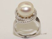 spr187    Sterling Silver Cubic Zirconia Double Circle Pendant With Cultured Freshwater Pearl