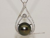 thpd136 Cubic Zircon 925 Sterling Silver Calabash Flower Black Tahitian  Pearl Pendant